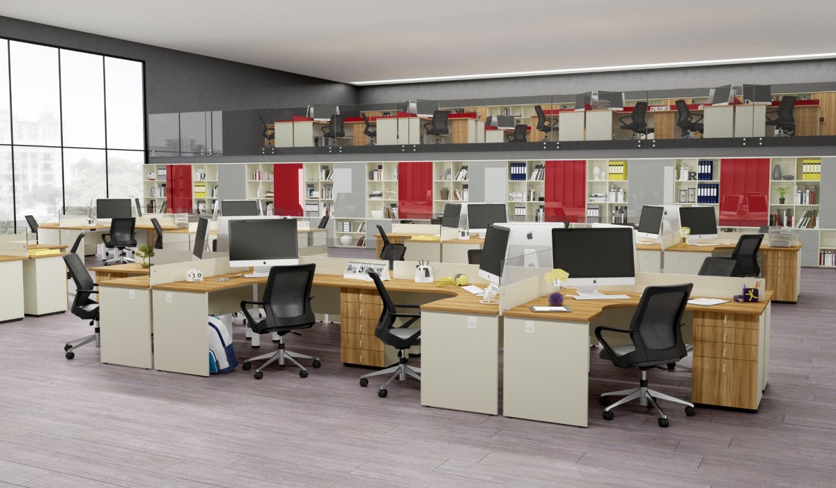 Mesa de escritório em L ergonômica com pé painel Versatile