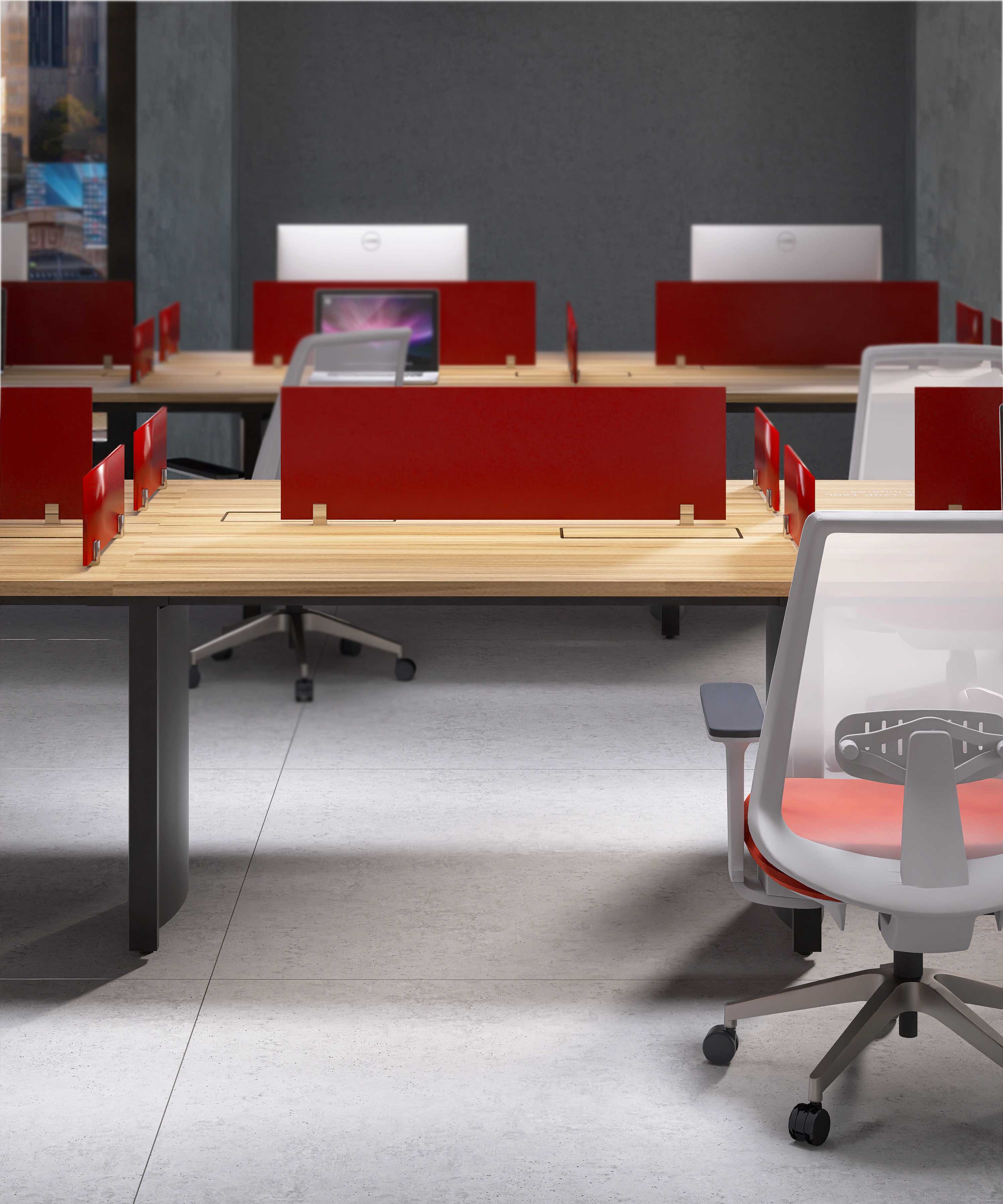 Divisória de mesa de escritório em MDF pintado e vidro Versatile